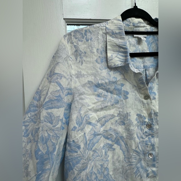 J. Jill Everyday Linen Button-Front Shirt 100% Linen Blue Floral Blouse Size XL - Picture 6 of 16